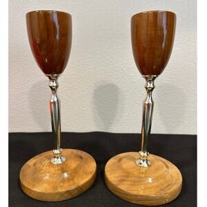 Myrtle Wood Candle Holders Set Of 2 Taper Candlesticks Natural Grain 7" Oregon